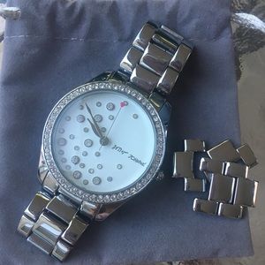 Betsey Johnson silver watch with rhinestones